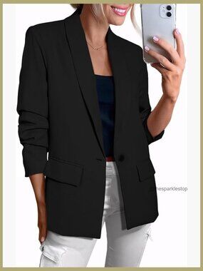 Long Sleeve Blazer Open Front Business Casual Polyester Jacket